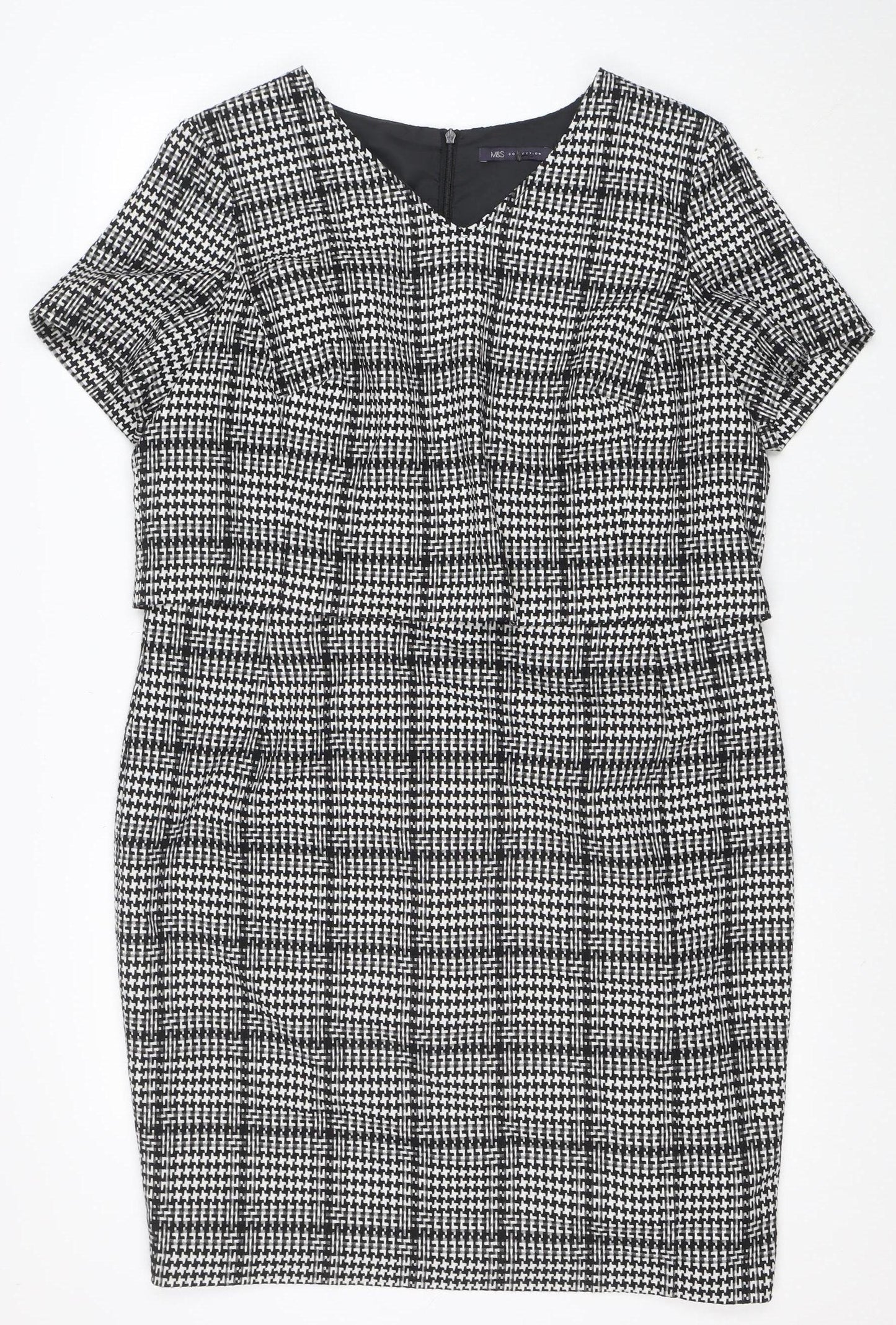 Marks and Spencer Women’s Black Check Sheath Dress Size 18 Short Sleeve Workwear