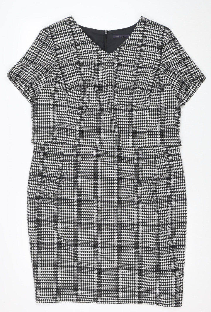 Marks and Spencer Women’s Black Check Sheath Dress Size 18 Short Sleeve Workwear