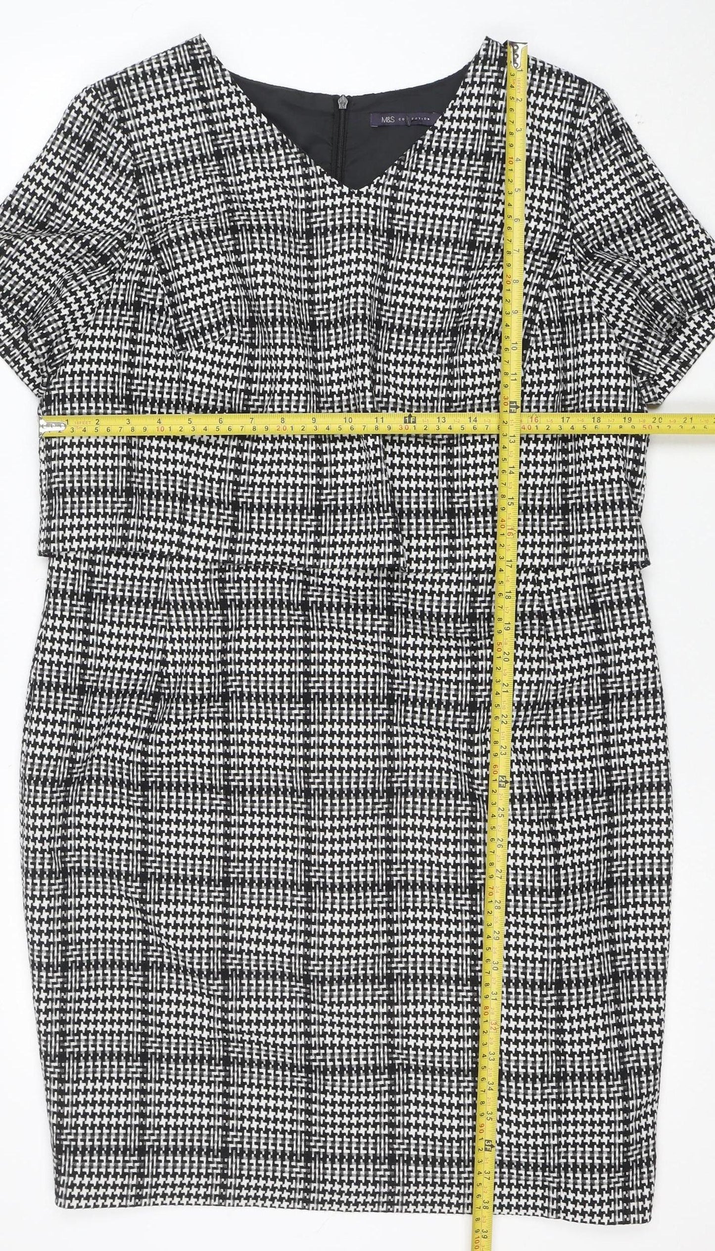 Marks and Spencer Women’s Black Check Sheath Dress Size 18 Short Sleeve Workwear
