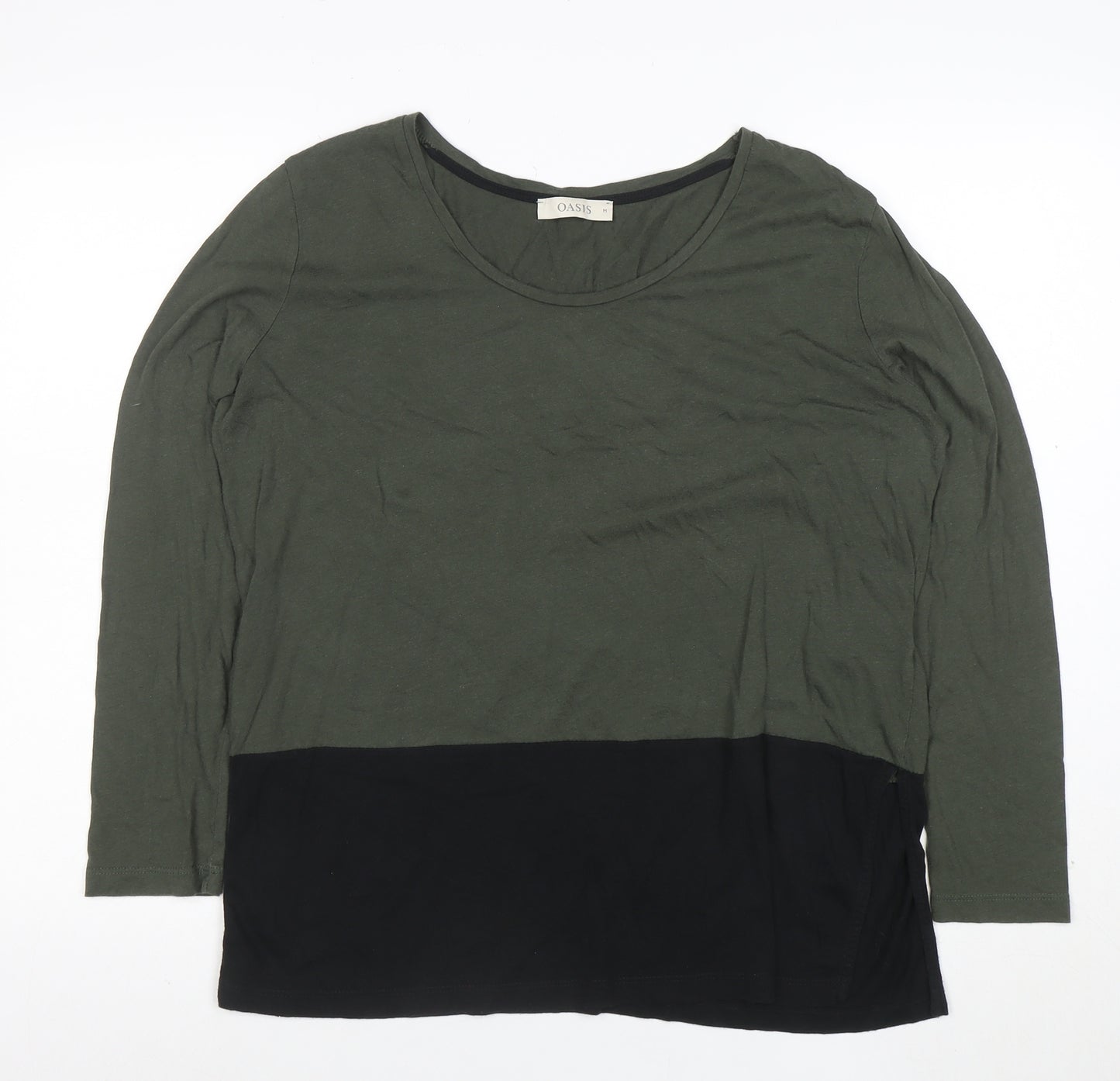 Oasis Women’s Green Colourblock Long Sleeve Jersey Top Size S