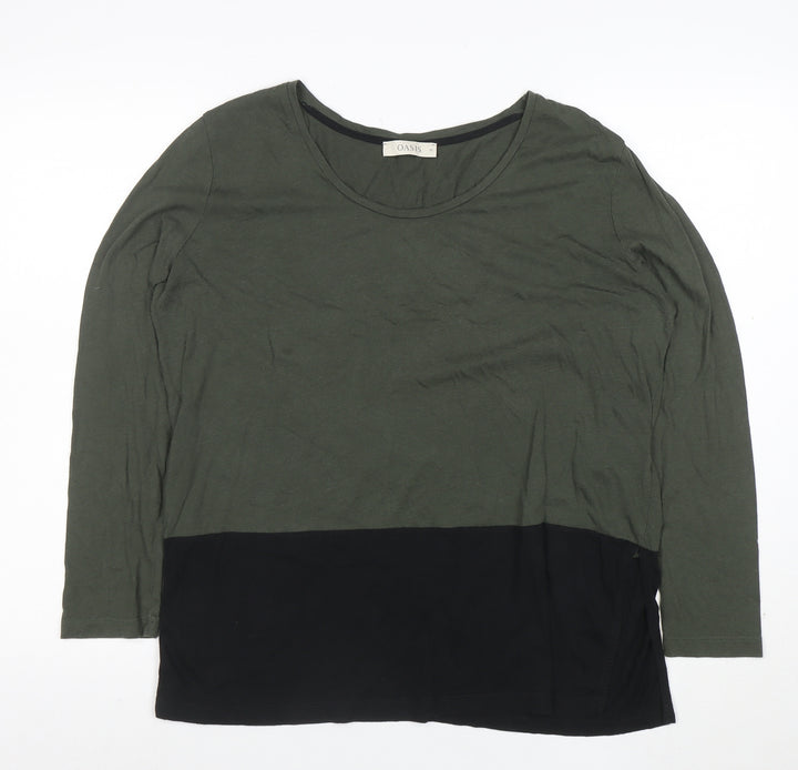 Oasis Women’s Green Colourblock Long Sleeve Jersey Top Size S
