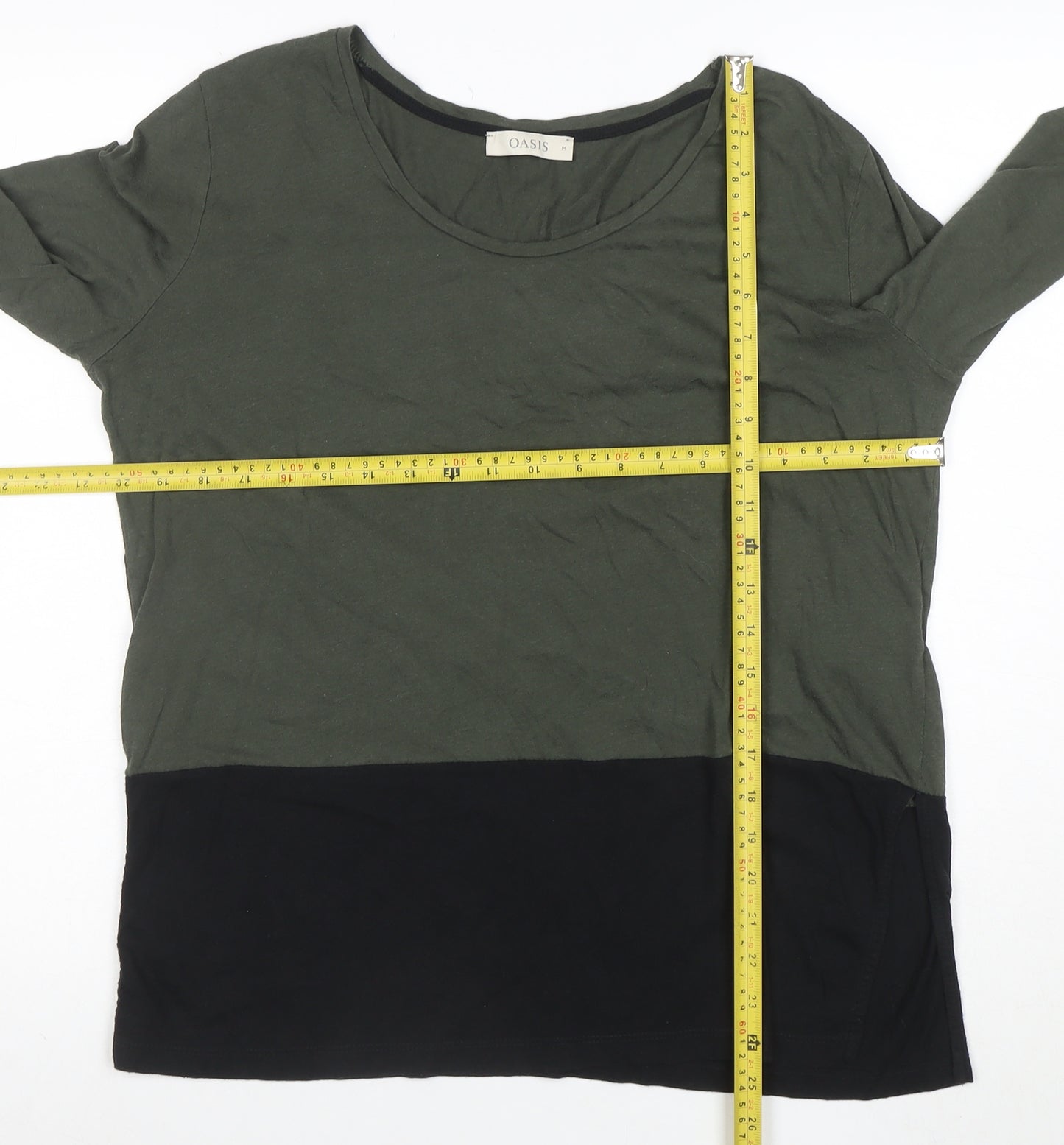 Oasis Women’s Green Colourblock Long Sleeve Jersey Top Size S