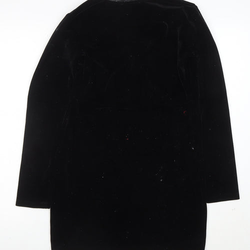Model Women Black Velvet Lace V-Neck Long Sleeve Bodycon Dress L