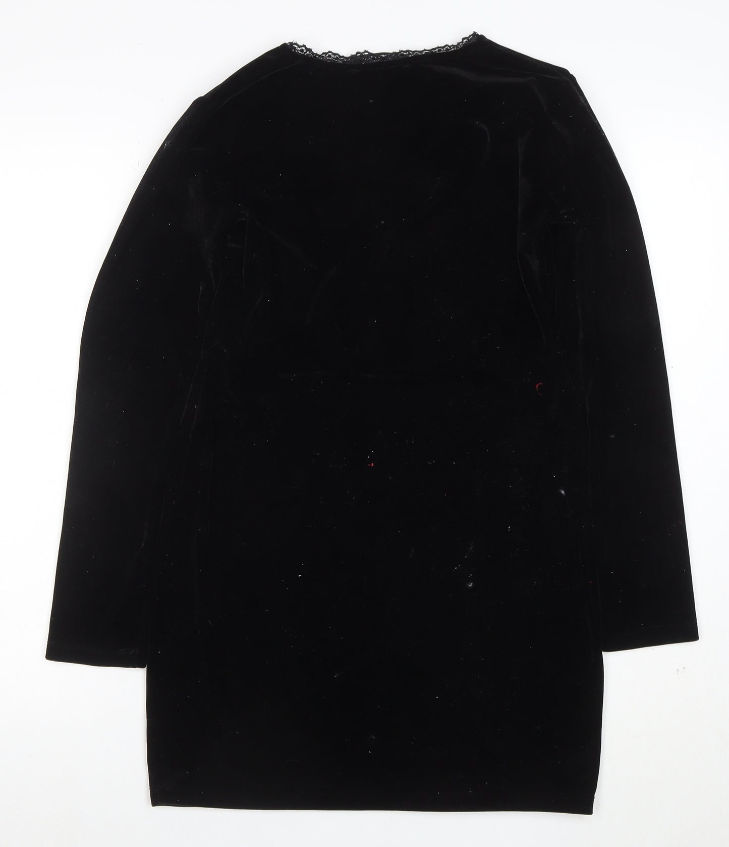 Model Women Black Velvet Lace V-Neck Long Sleeve Bodycon Dress L