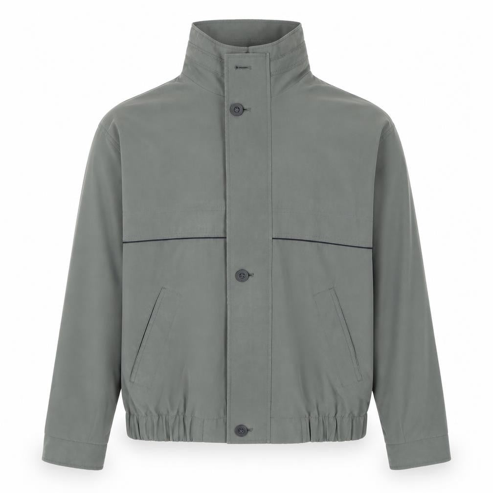 Front view of BHS men’s grey polyester basic jacket, size S, casual lined