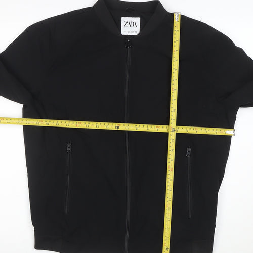 Zara Men Black Bomber Jacket Size L Full Zip Nylon Blend