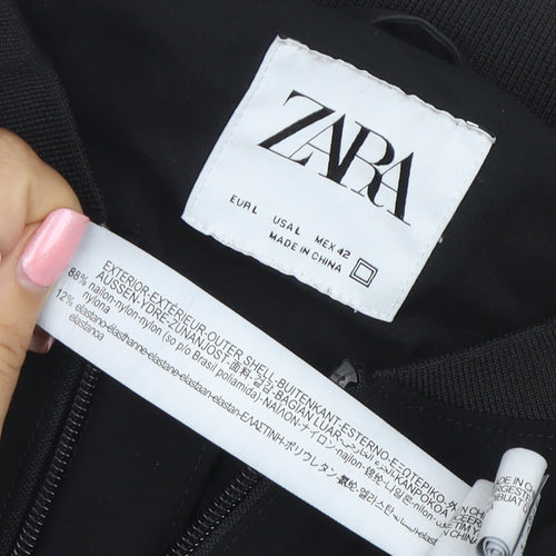 Zara Men Black Bomber Jacket Size L Full Zip Nylon Blend