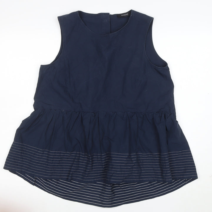 Marks and Spencer Autograph Women's Navy Sleeveless Peplum Blouse UK 12 Cotton
