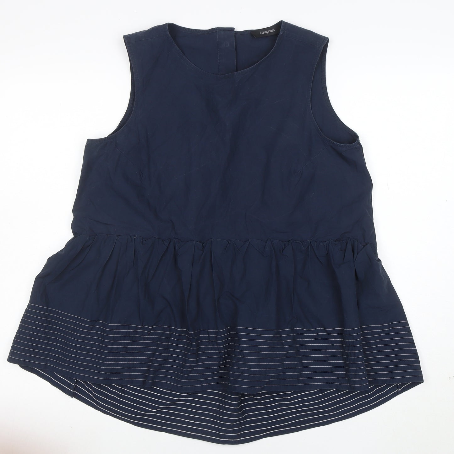 Marks and Spencer Autograph Women's Navy Sleeveless Peplum Blouse UK 12 Cotton