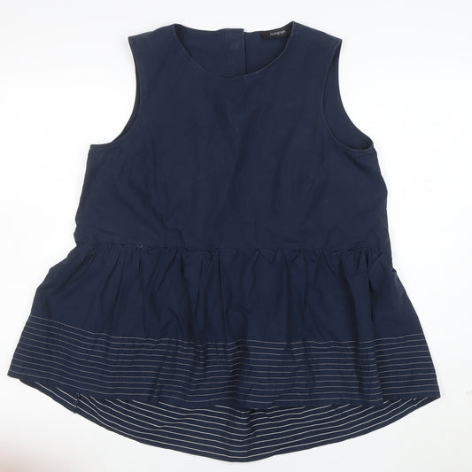 Marks and Spencer Autograph Women's Navy Sleeveless Peplum Blouse UK 12 Cotton