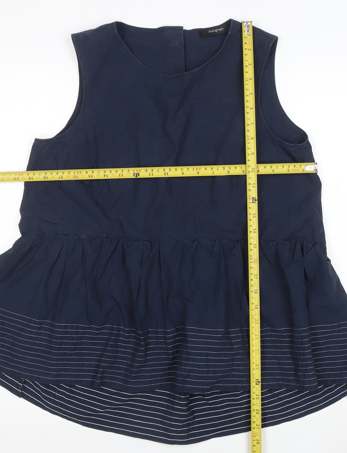 Marks and Spencer Autograph Women's Navy Sleeveless Peplum Blouse UK 12 Cotton