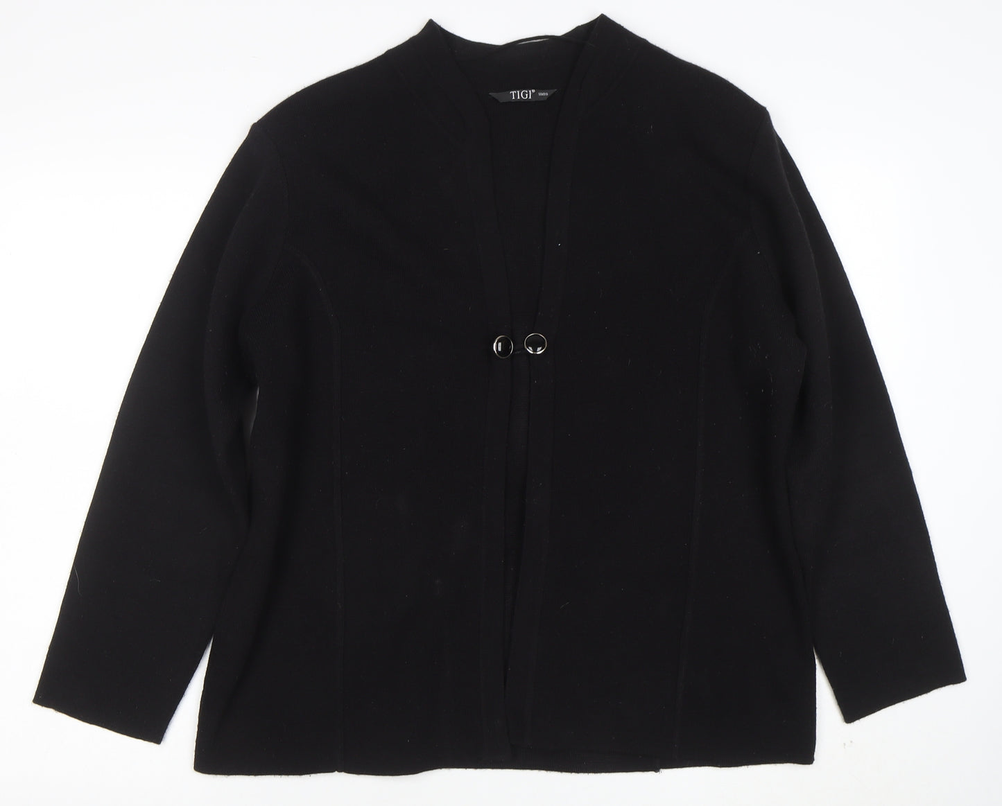 TIGI Women Black L Cardigan Long Sleeve Mock Neck Knit Jumper