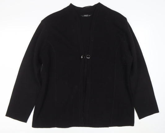 TIGI Women Black L Cardigan Long Sleeve Mock Neck Knit Jumper