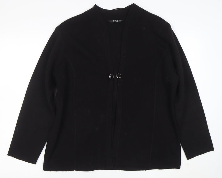 TIGI Women Black L Cardigan Long Sleeve Mock Neck Knit Jumper