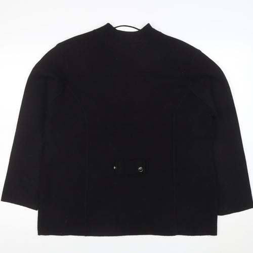 TIGI Women Black L Cardigan Long Sleeve Mock Neck Knit Jumper