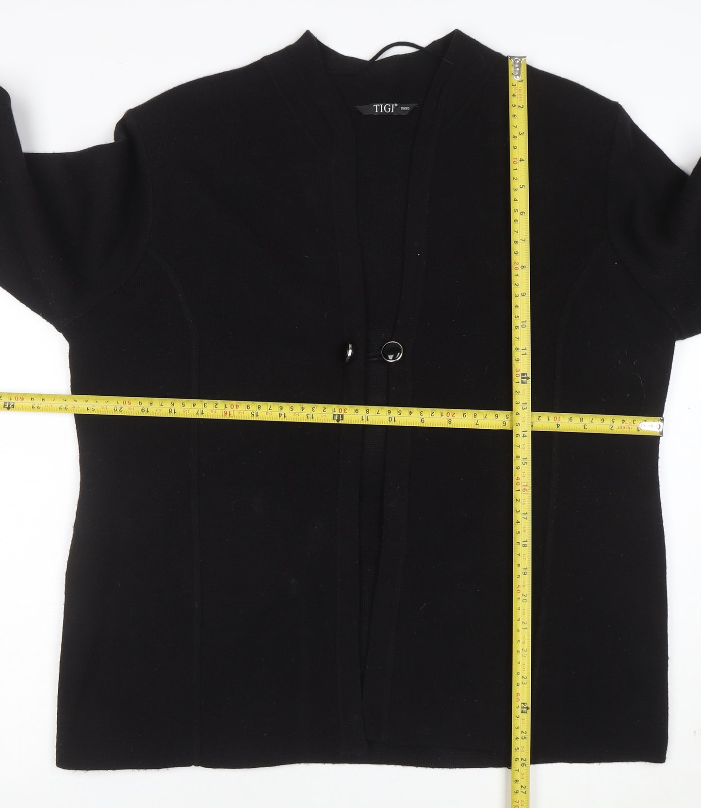 TIGI Women Black L Cardigan Long Sleeve Mock Neck Knit Jumper