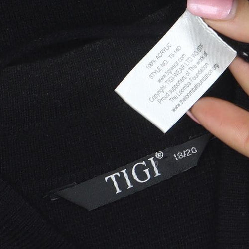 TIGI Women Black L Cardigan Long Sleeve Mock Neck Knit Jumper
