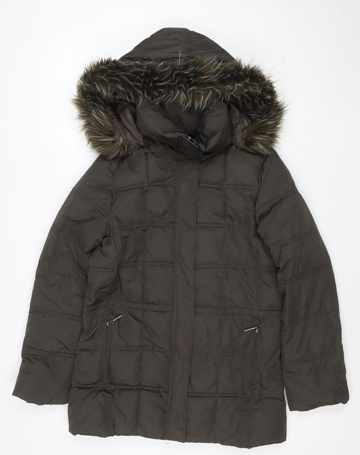 Maine New England Women's Brown Puffer Jacket Size 10 Hooded Winter Coat