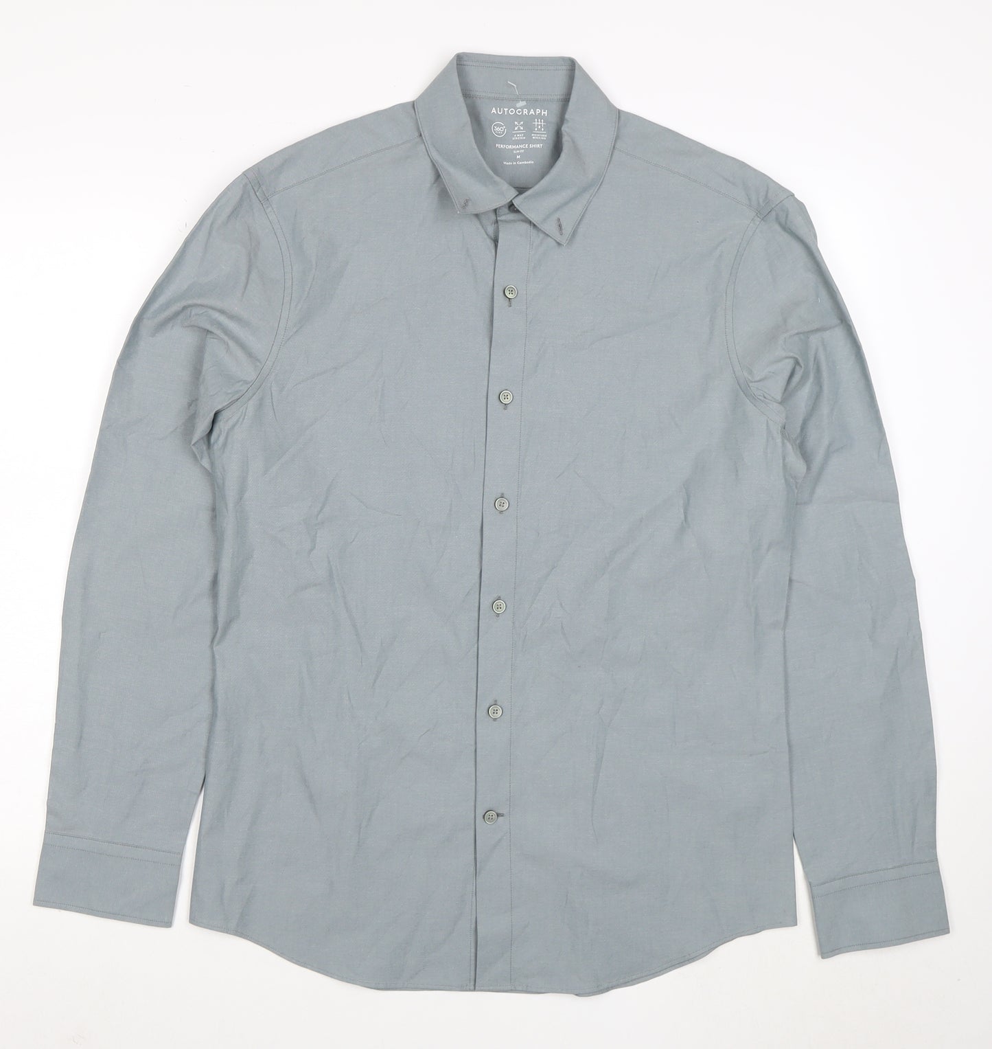 Marks and Spencer Men’s Grey Slim Fit Long Sleeve Button-Up Shirt M