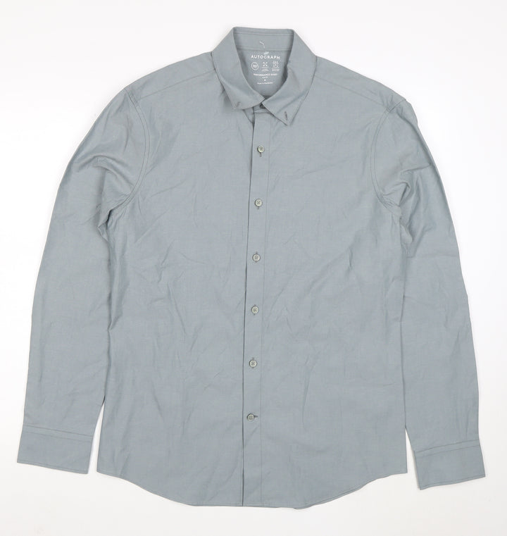 Marks and Spencer Men’s Grey Slim Fit Long Sleeve Button-Up Shirt M