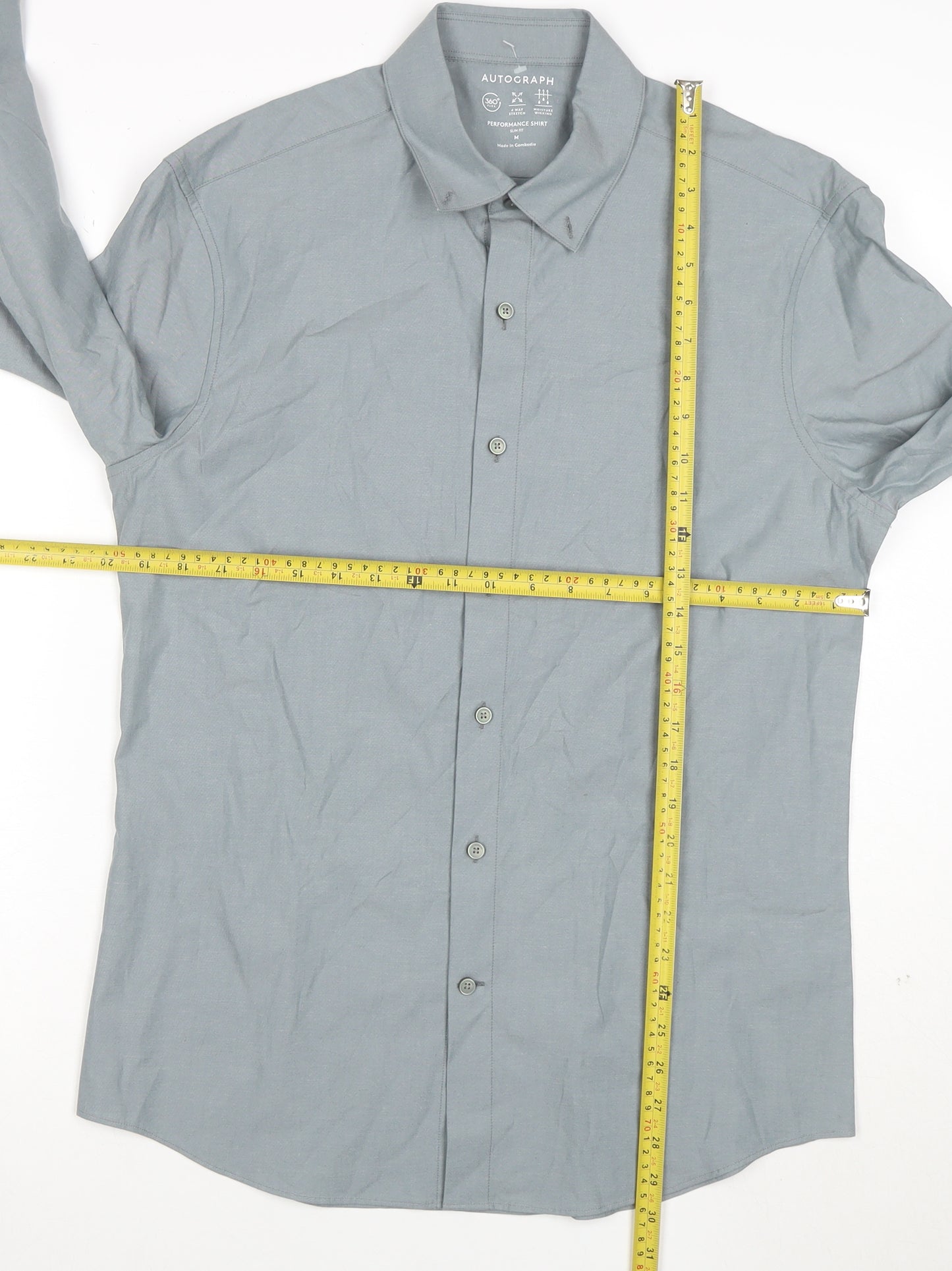 Marks and Spencer Men’s Grey Slim Fit Long Sleeve Button-Up Shirt M