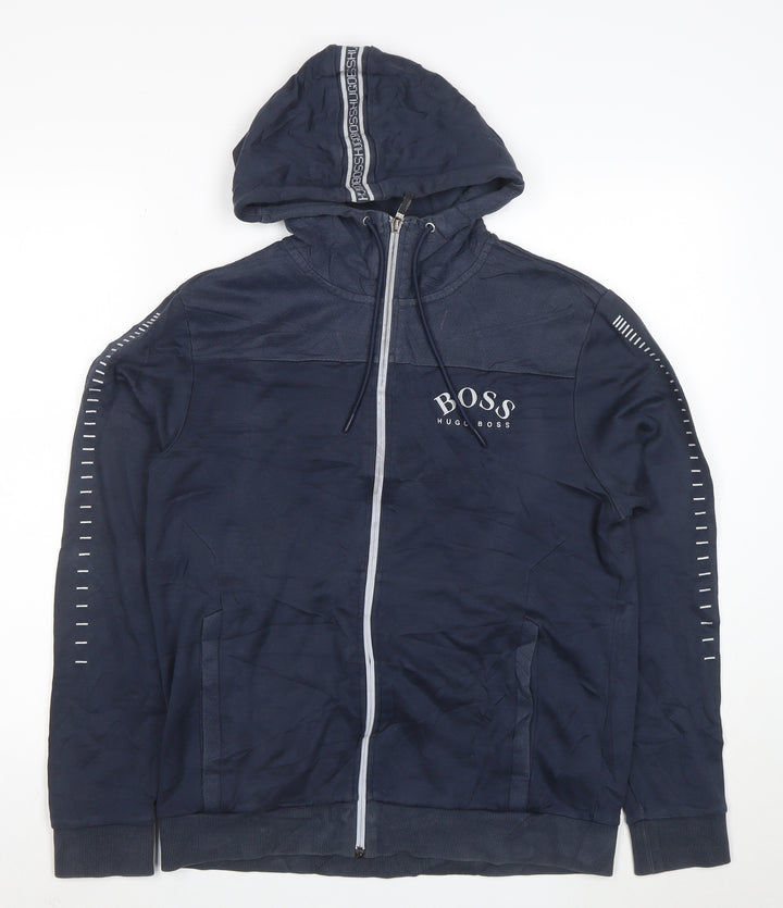 Hugo Boss Men's Blue Full Zip Logo Hoodie Size M