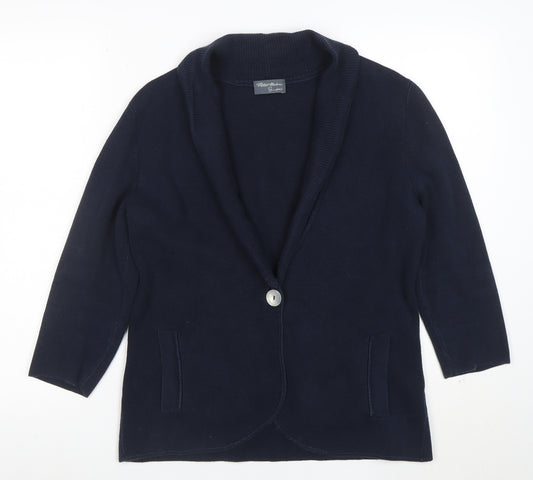 Peter Hahn Women's Blue Cotton Knit Cardigan Size 12