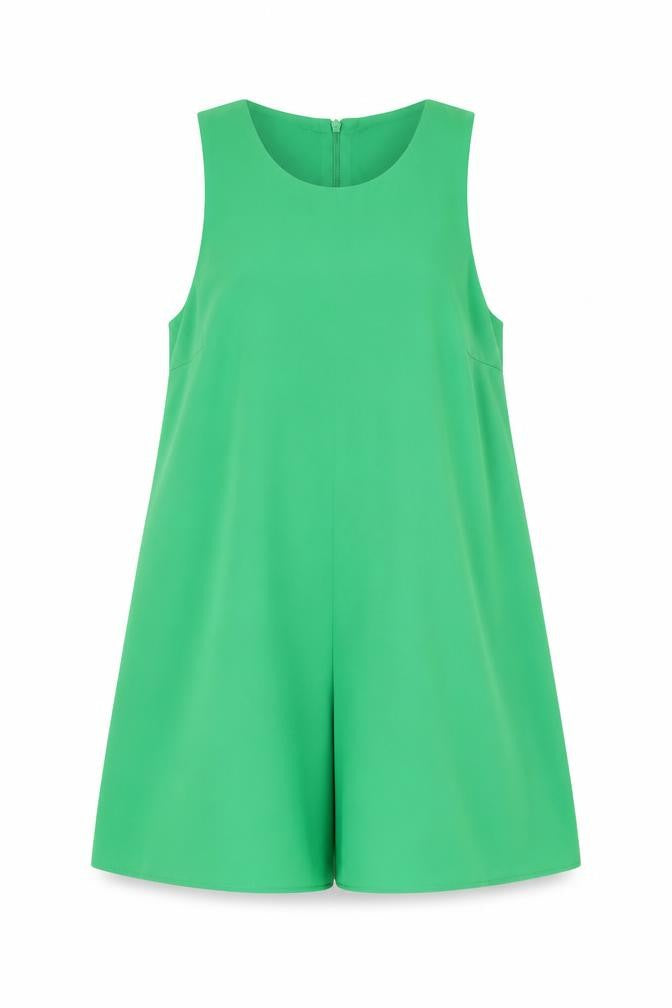 Front view of Zara Women Green Sleeveless Playsuit, size 8, Polyester Jumpsuit