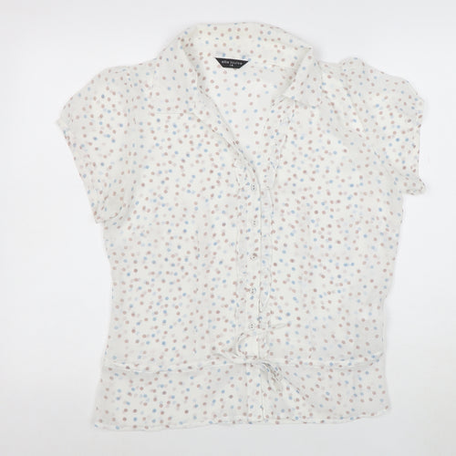 Ellie Louise Women's White Polka Dot Short Sleeve Chiffon Blouse Size 14