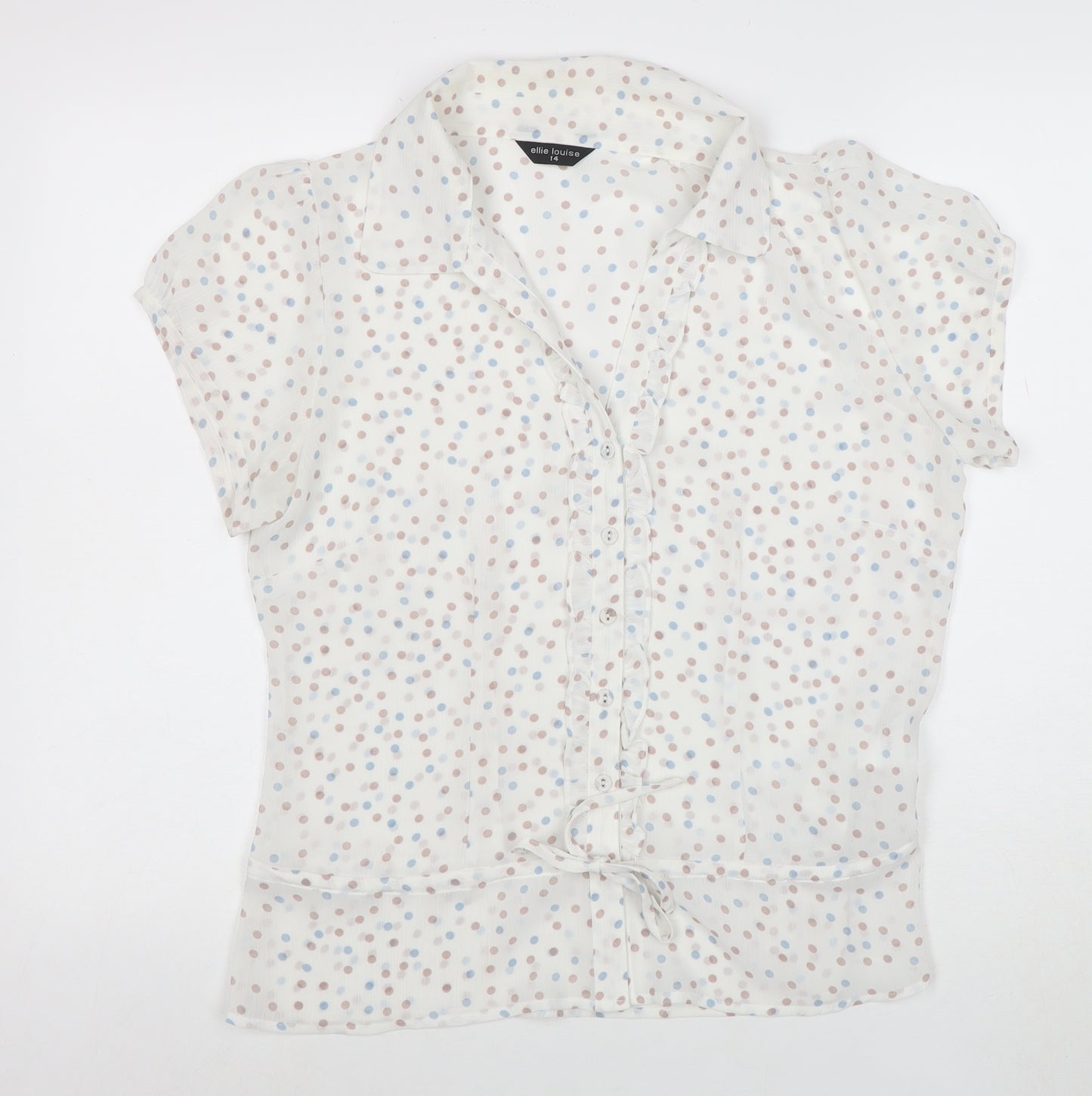 Ellie Louise Women's White Polka Dot Short Sleeve Chiffon Blouse Size 14