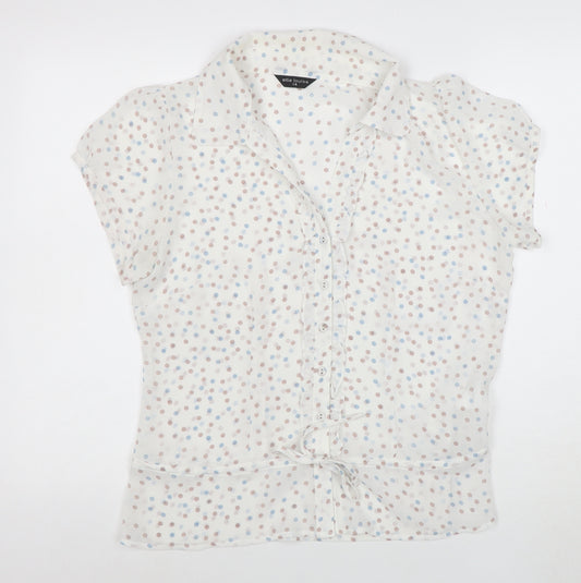 Ellie Louise Women's White Polka Dot Short Sleeve Chiffon Blouse Size 14