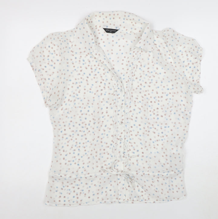 Ellie Louise Women's White Polka Dot Short Sleeve Chiffon Blouse Size 14
