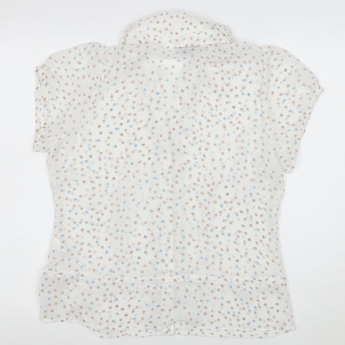Ellie Louise Women's White Polka Dot Short Sleeve Chiffon Blouse Size 14