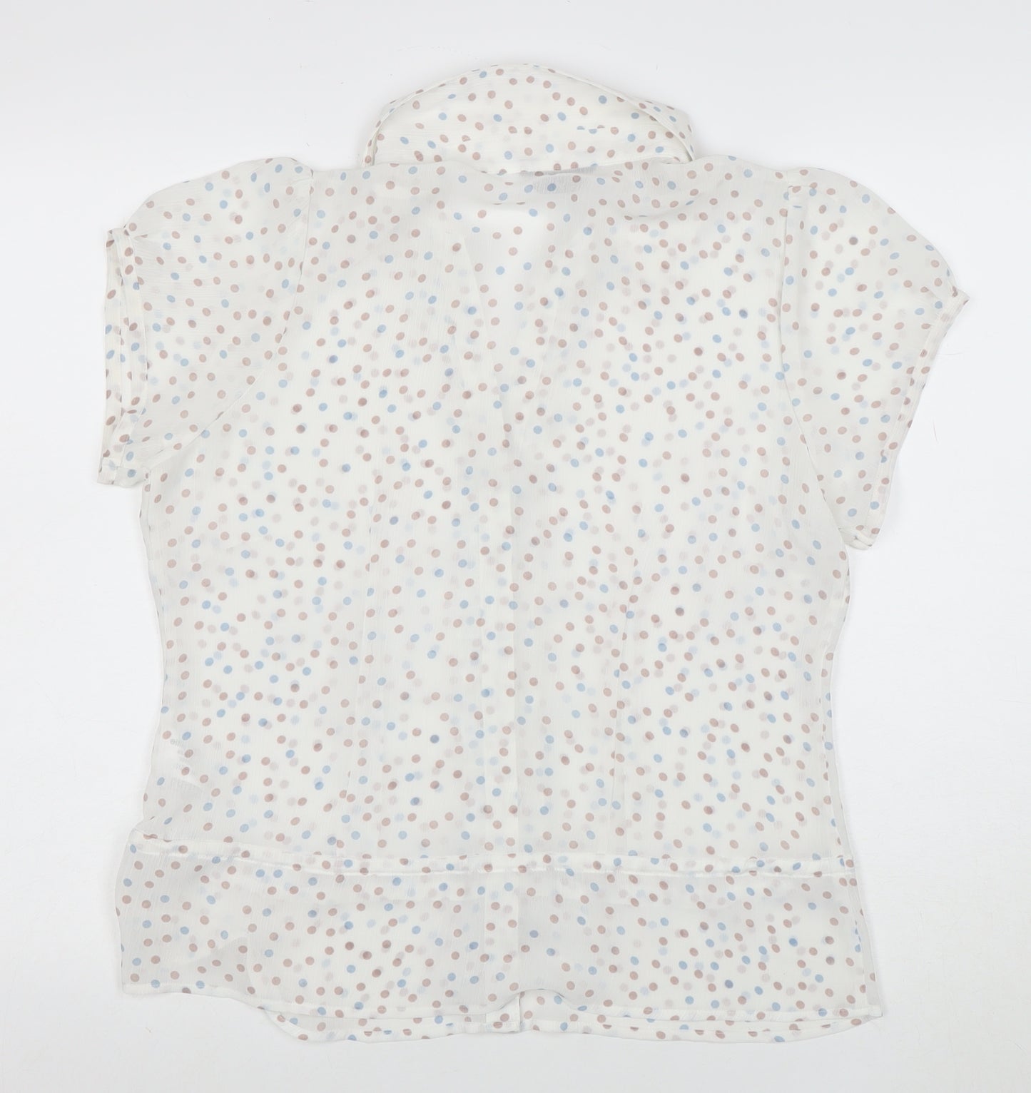 Ellie Louise Women's White Polka Dot Short Sleeve Chiffon Blouse Size 14