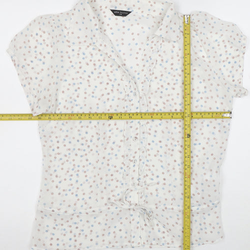 Ellie Louise Women's White Polka Dot Short Sleeve Chiffon Blouse Size 14