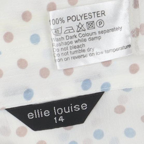 Ellie Louise Women's White Polka Dot Short Sleeve Chiffon Blouse Size 14