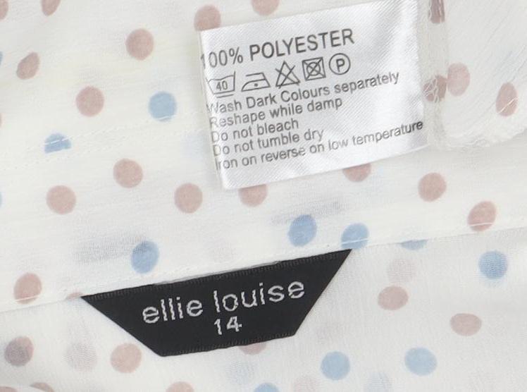 Ellie Louise Women's White Polka Dot Short Sleeve Chiffon Blouse Size 14