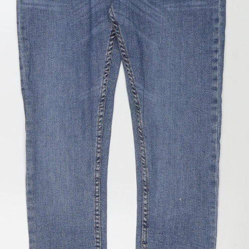 ZARA Women Blue Straight Denim Jeans Size 12 Mid Rise Stretch