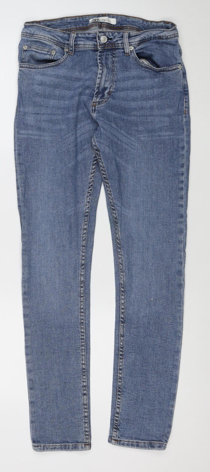 ZARA Women Blue Straight Denim Jeans Size 12 Mid Rise Stretch
