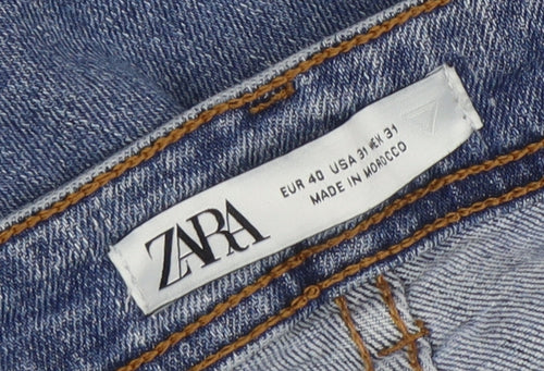 ZARA Women Blue Straight Denim Jeans Size 12 Mid Rise Stretch