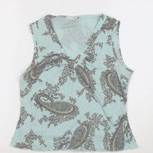 Editions Women's Blue Paisley Sleeveless V-Neck Tank Top Size 14
