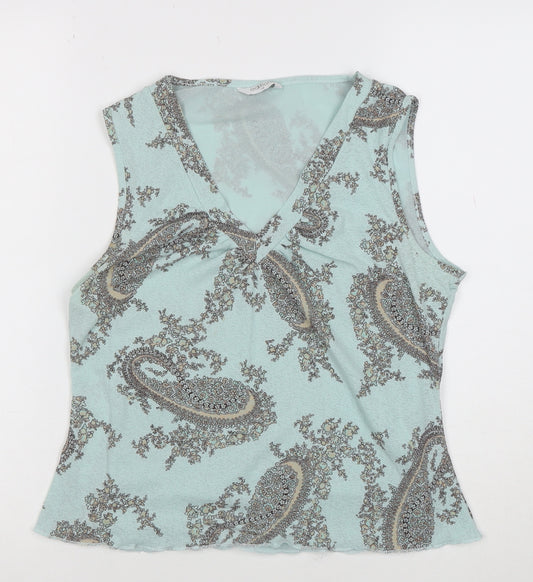 Editions Women's Blue Paisley Sleeveless V-Neck Tank Top Size 14