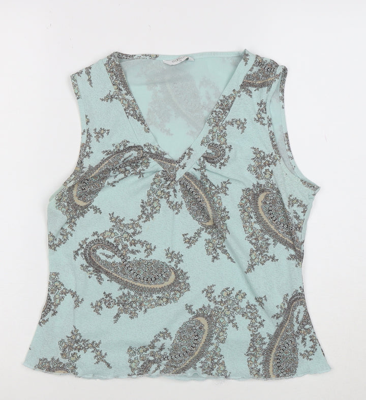 Editions Women's Blue Paisley Sleeveless V-Neck Tank Top Size 14