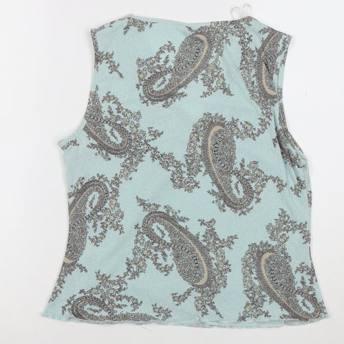 Editions Women's Blue Paisley Sleeveless V-Neck Tank Top Size 14