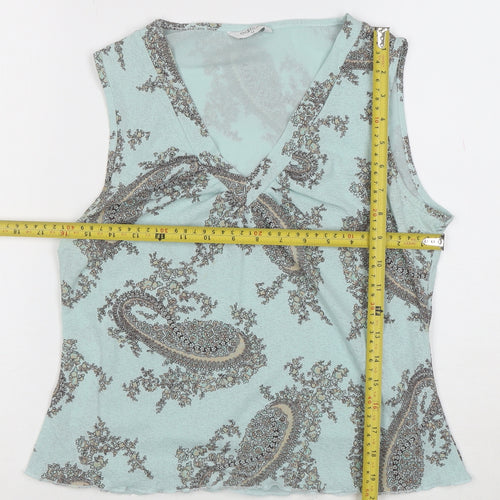 Editions Women's Blue Paisley Sleeveless V-Neck Tank Top Size 14