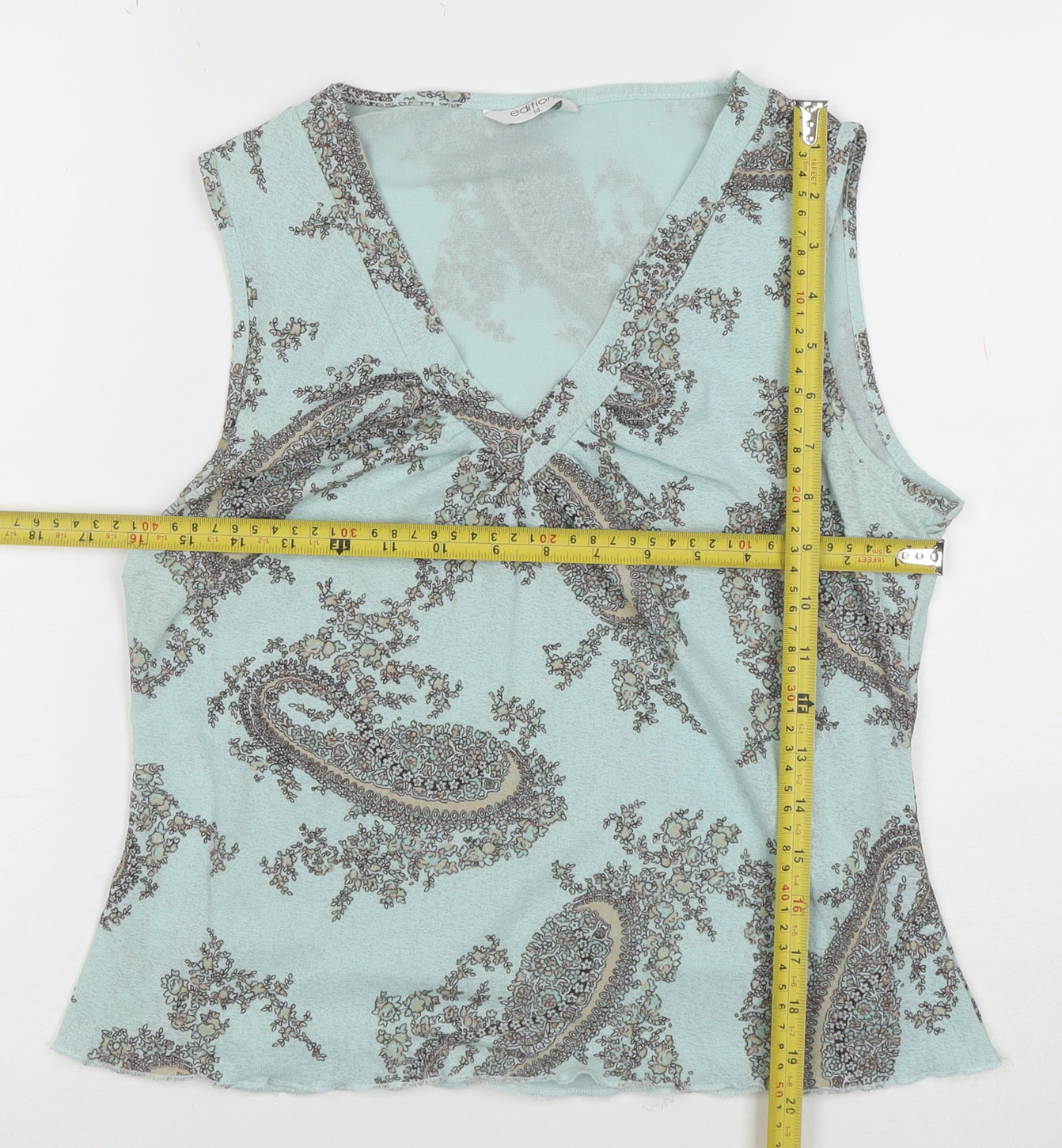 Editions Women's Blue Paisley Sleeveless V-Neck Tank Top Size 14