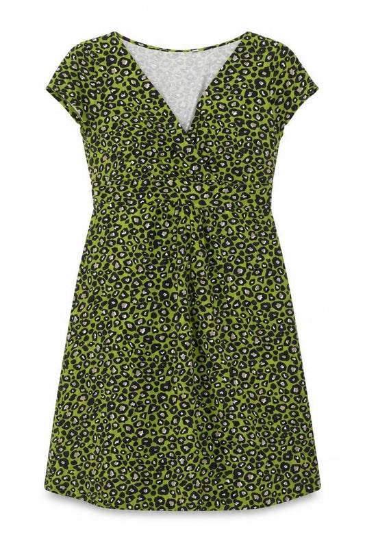 Front view of Boden Women’s Green Leopard Print Bodycon Dress, size UK 8