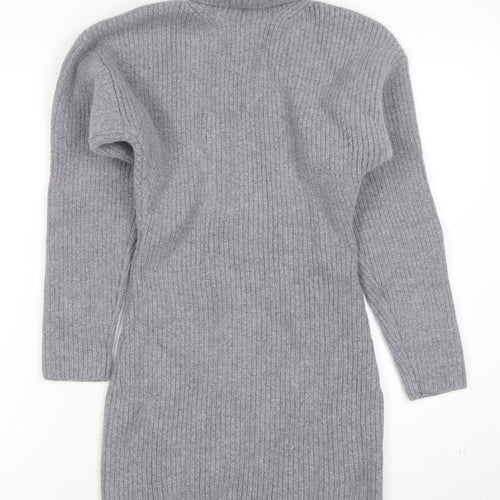 H&M Women Grey Roll Neck Wool Cashmere Jumper Dress Size M