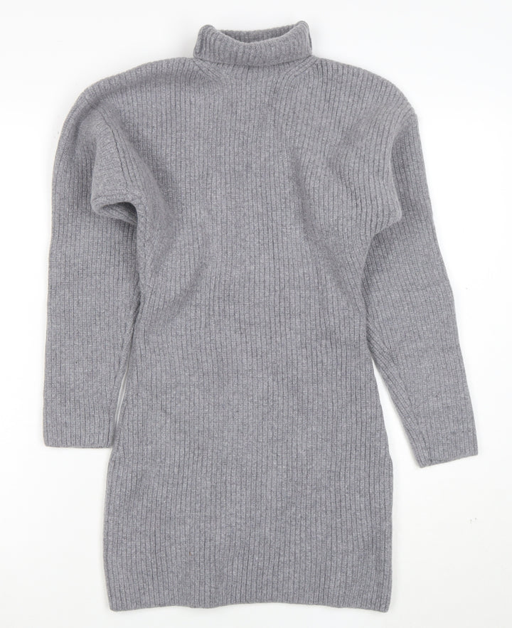H&M Women Grey Roll Neck Wool Cashmere Jumper Dress Size M