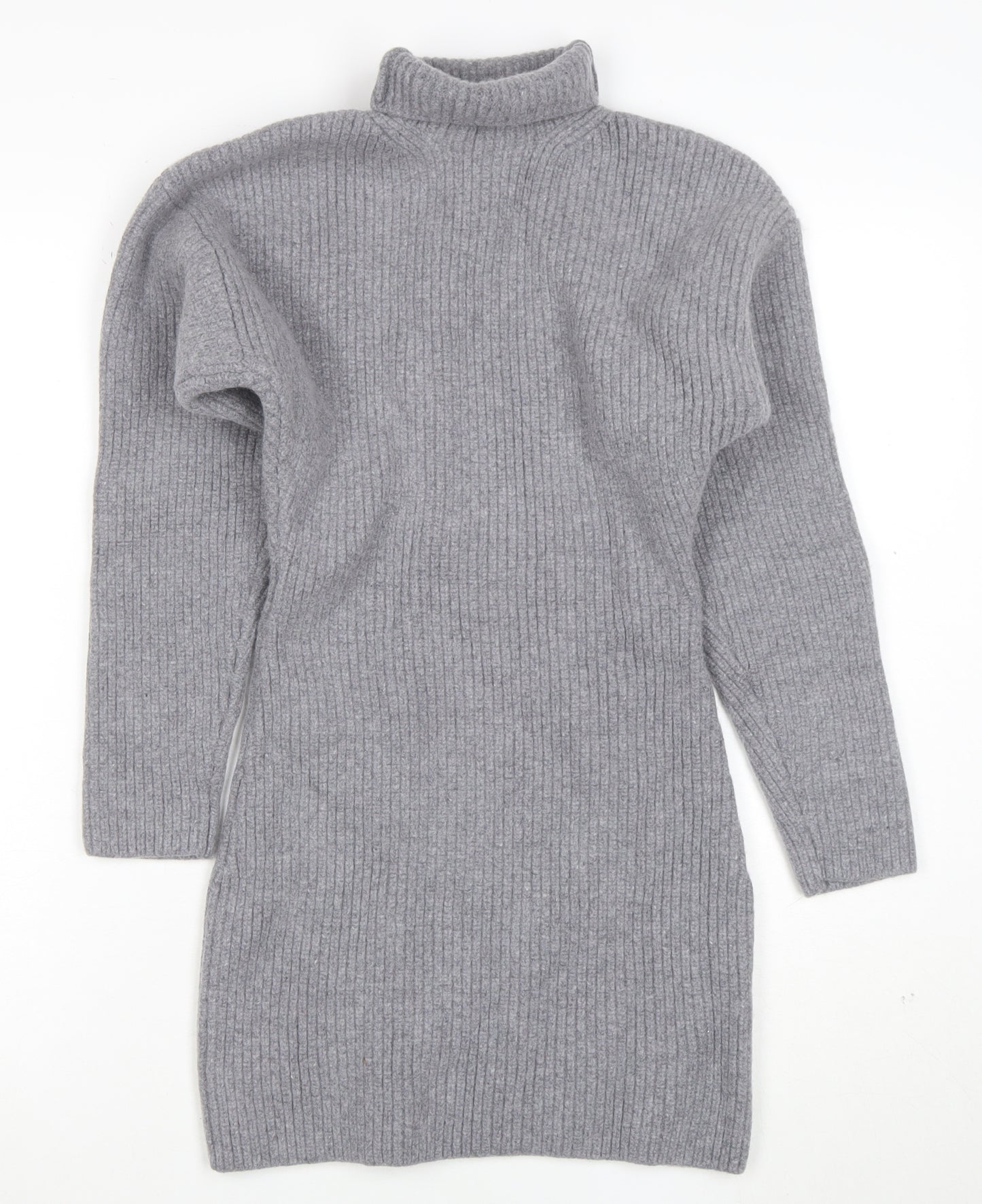 H&M Women Grey Roll Neck Wool Cashmere Jumper Dress Size M